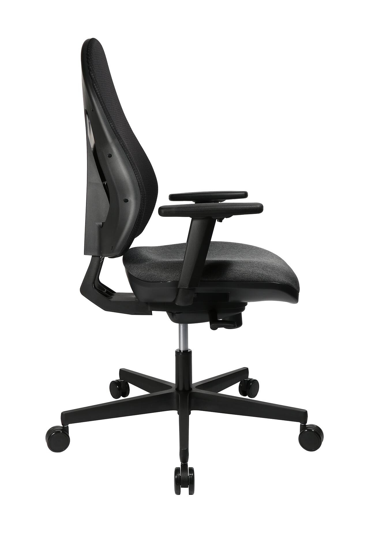 Bürostuhl Profi Office 10 mit ergonomischer Mesh-Rückenlehne, Lendenwirbelstütze, verstellbaren Armlehnen und Gaslift-Höhenverstellung.