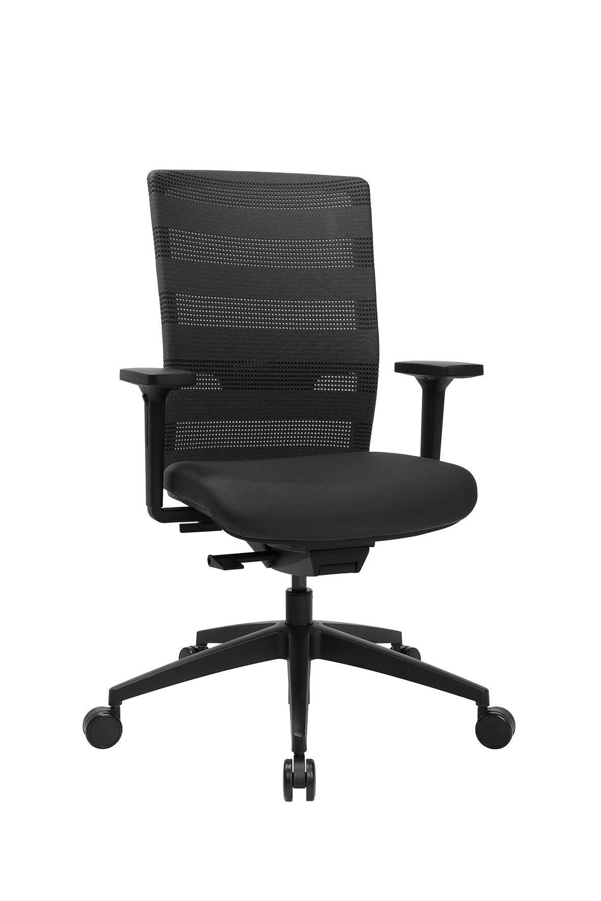 Bürostuhl Sitness Airwork mit fußgesteuertem Untergestell, Mesh-Rückenlehne und höhenverstellbaren Armlehnen, dargestellt aus Frontansicht.