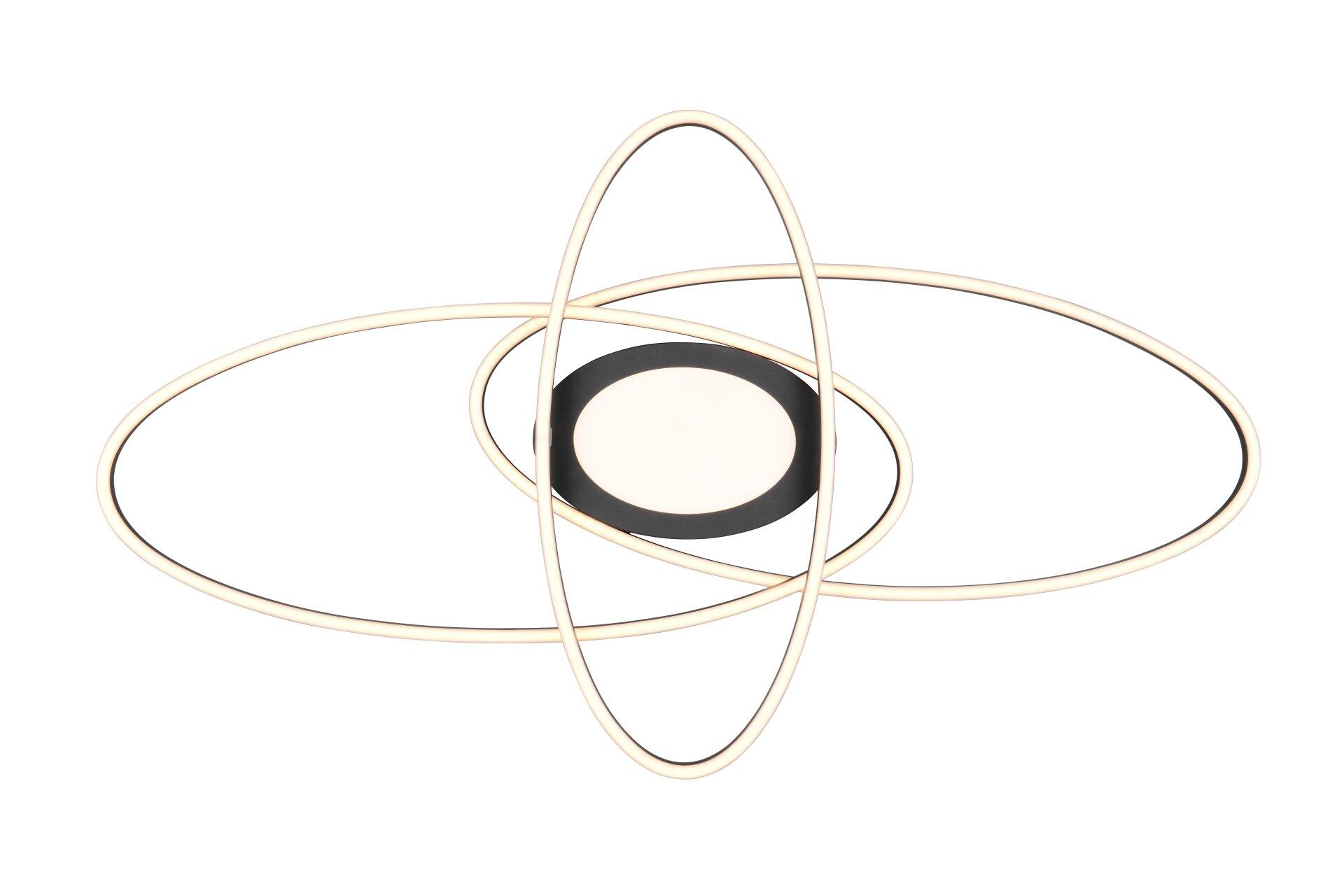 Deckenleuchte Ovine mit filigranem, cremefarbenem Design aus gebogenen Metallstreben und schwarzem Mittelring, frontal abgebildet.