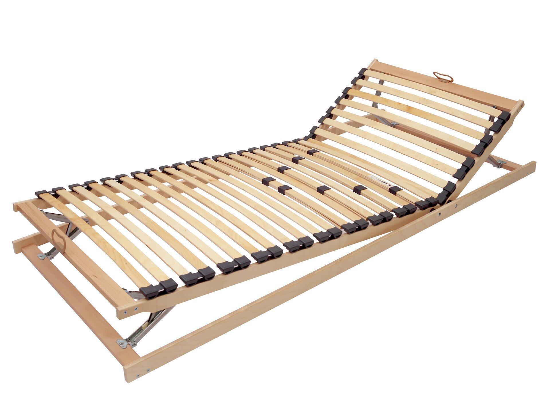 Lattenrost Zitaro L2130KF in Seitenansicht mit verstellbarem Gestell und flexiblen Holzlamellen für optimale Körperkonturanpassung.