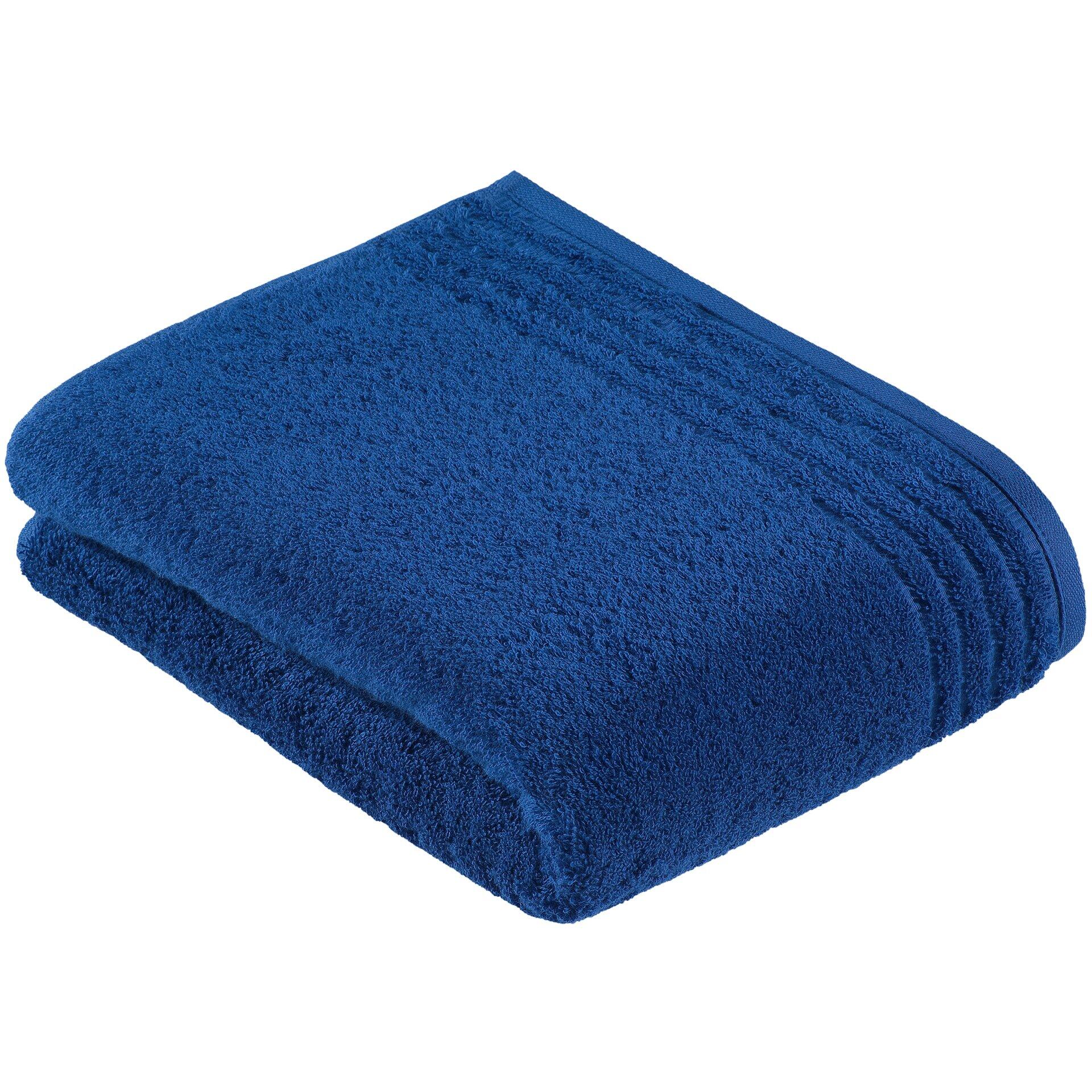 Blaues Badetuch ViennaStyleSupersoft aus Frottee, gefaltet auf weißem Untergrund dargestellt.