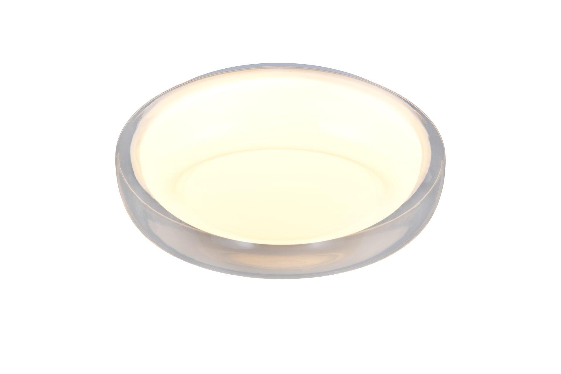 Deckenleuchte Amela mit silbernem Metallrahmen, die eine gleichmäßige, warme Lichtverteilung zeigt.