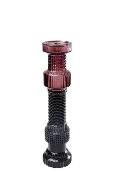 Kerzenhalter Marvelous Duo Pink Grau aus violett schimmerndem Glas mit gerippter Oberfläche und lippenförmiger Kante für Stabkerzen.