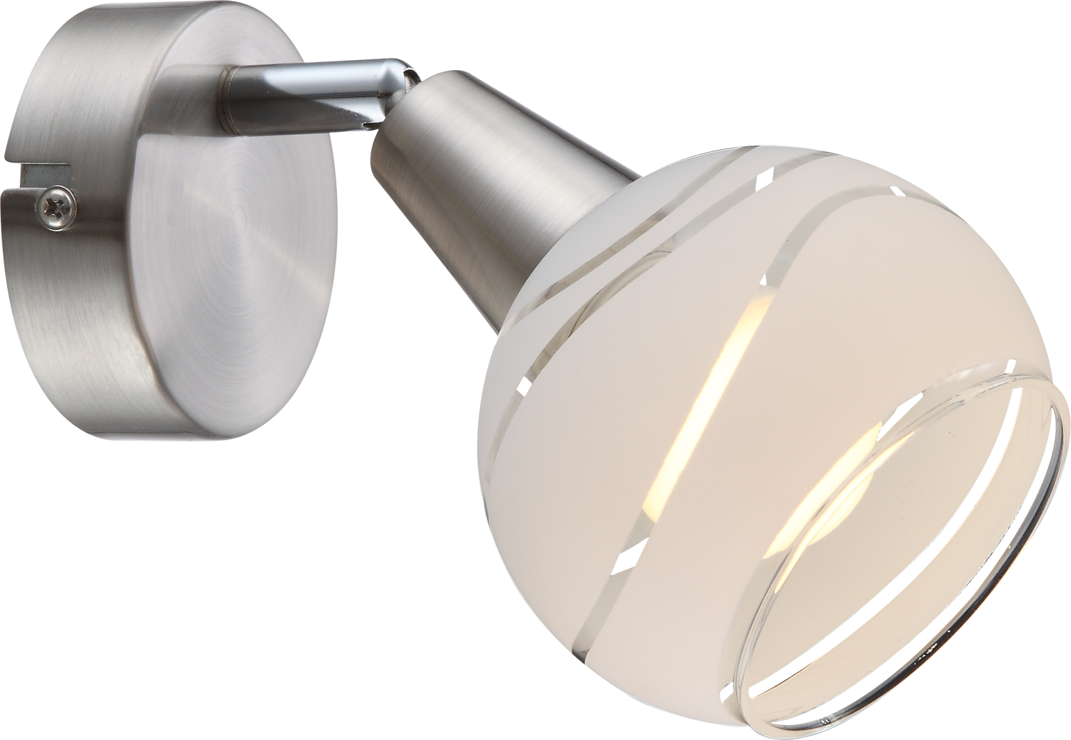 Verstellbare Wandleuchte ELLIOTT mit schwenkbarem, satiniertem Glas-Lampenkopf und warmweißer LED-Beleuchtung.