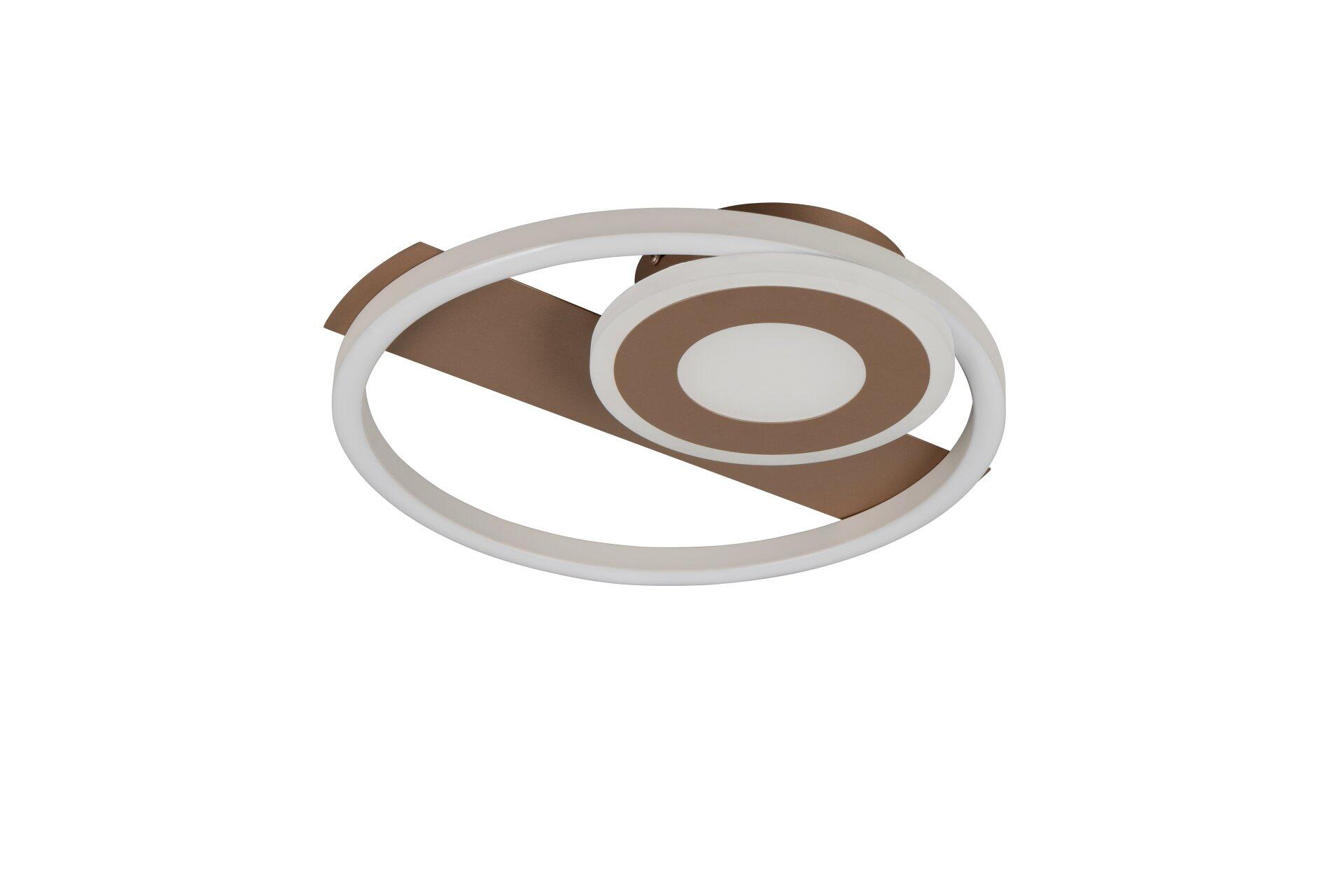 Deckenleuchte Horus mit ringförmigem Design in Braun und Weiß, die die minimalistische Form und den Farbkontrast der Leuchte zeigt.