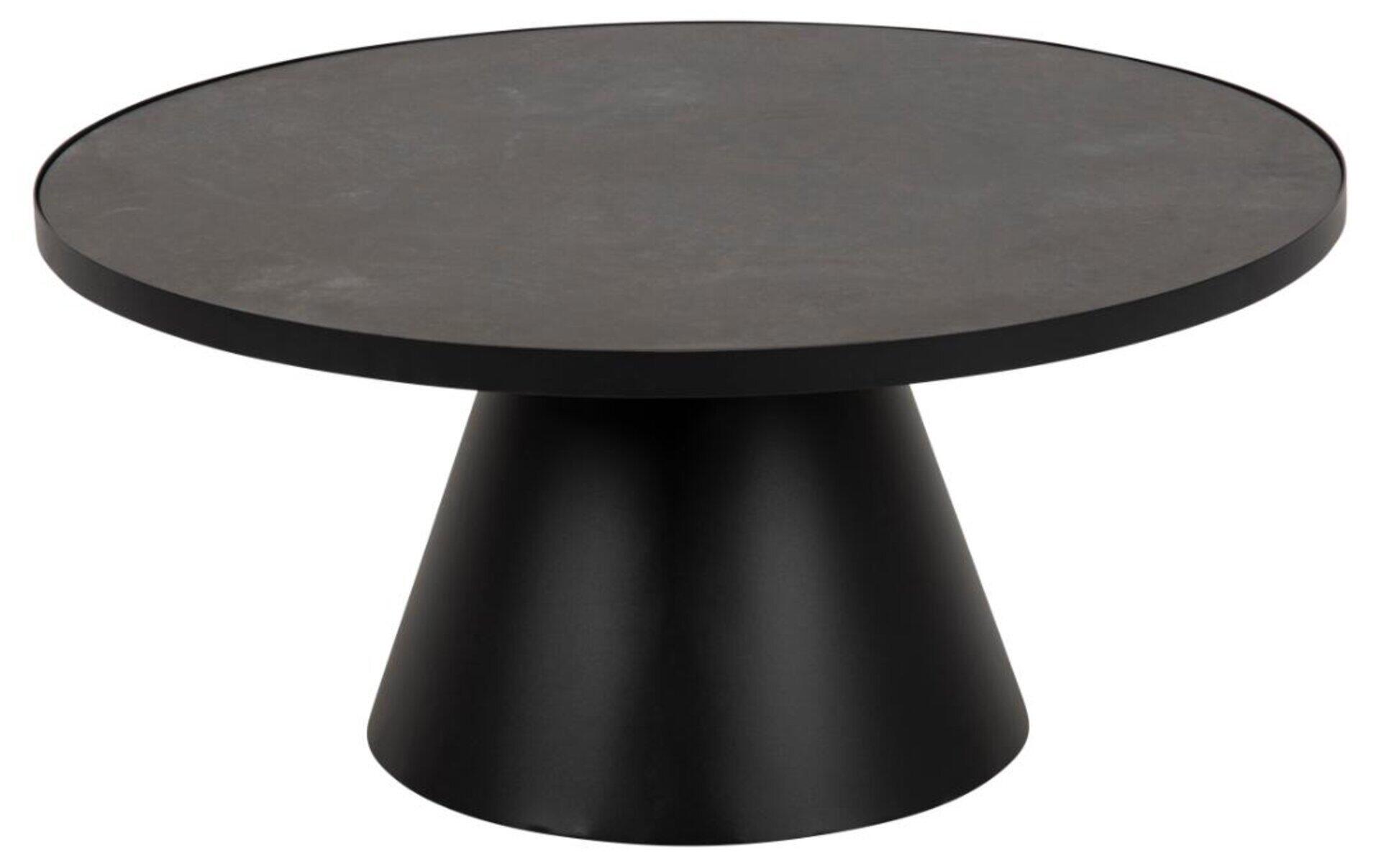 Couchtisch Soli mit runder, dunkelgrauer Tischplatte und konischem, dunkelgrauem Fuß im modernen Design.