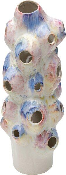 Vase Collina Colore: Hohe, handgefertigte Keramikvase mit farbverlaufenden Bereichen in Weiß, Blau, Lila und Rosa sowie mehreren Öffnungen im Korpus.