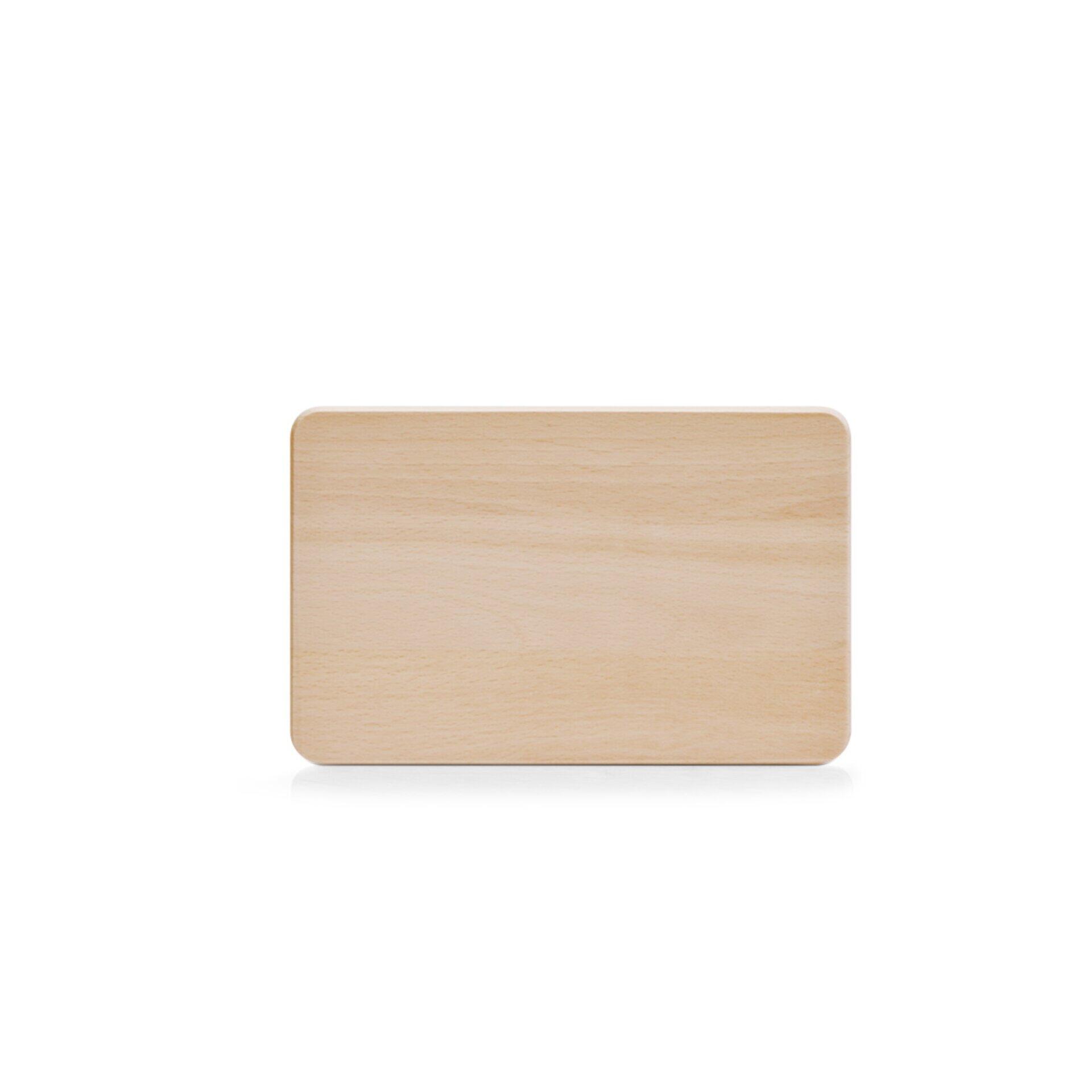 Rechteckiges Vesperbrettchen aus hellem Holz, frontal abgebildet, mit einer Länge von 22 cm und einer Breite von 14 cm.