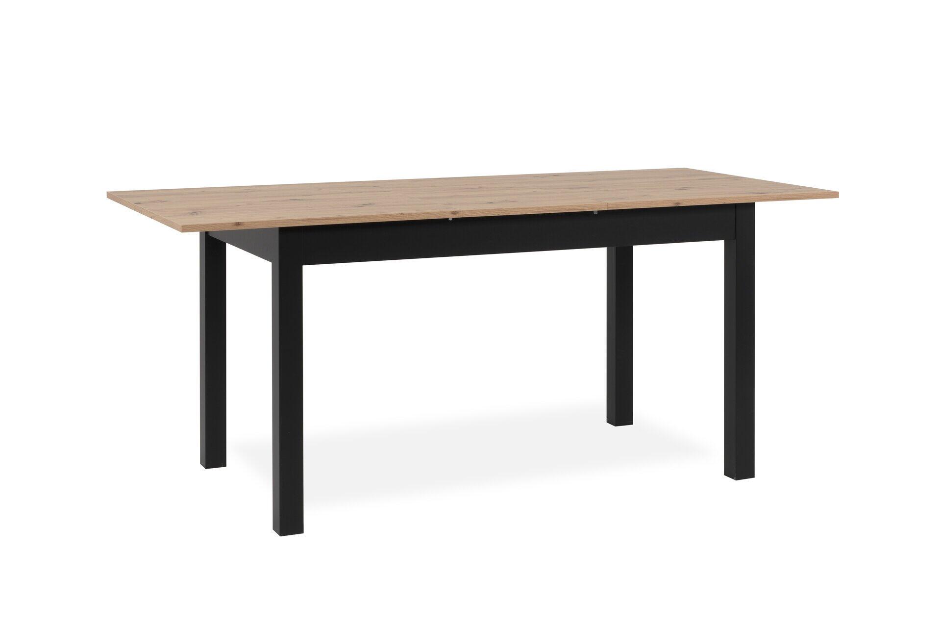 Auszugstisch Coburg 140 mit vierkantigen Tischbeinen und heller, gemasert Holzoptik, leicht erhöhte Frontansicht zeigt das schlichte Design.