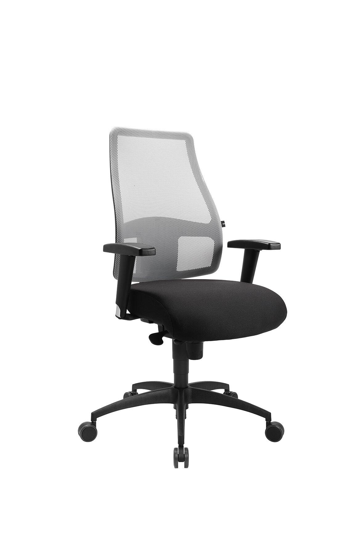 Bürostuhl Comfort SY mit schwarzem Fußkreuz, gepolsterter Sitzfläche, atmungsaktiver Netzlehne und Griffhebel zur Höhen- und Neigungseinstellung.