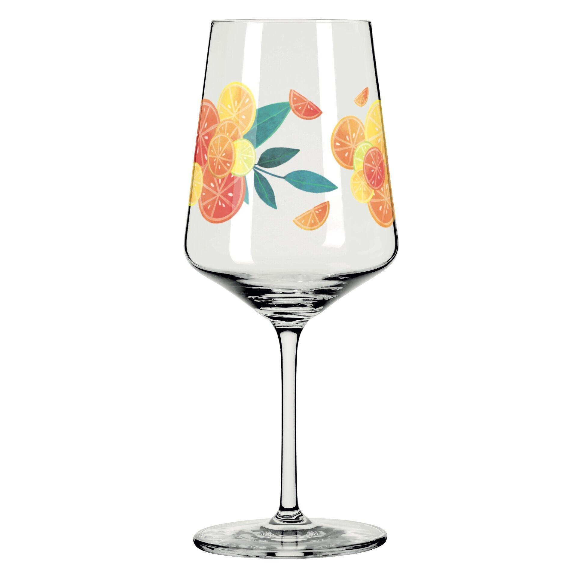 Aperitifglas mit Illustration von Zitronen und Blättern, Teil eines 4-teiligen Sets in attraktiver Geschenkbox.