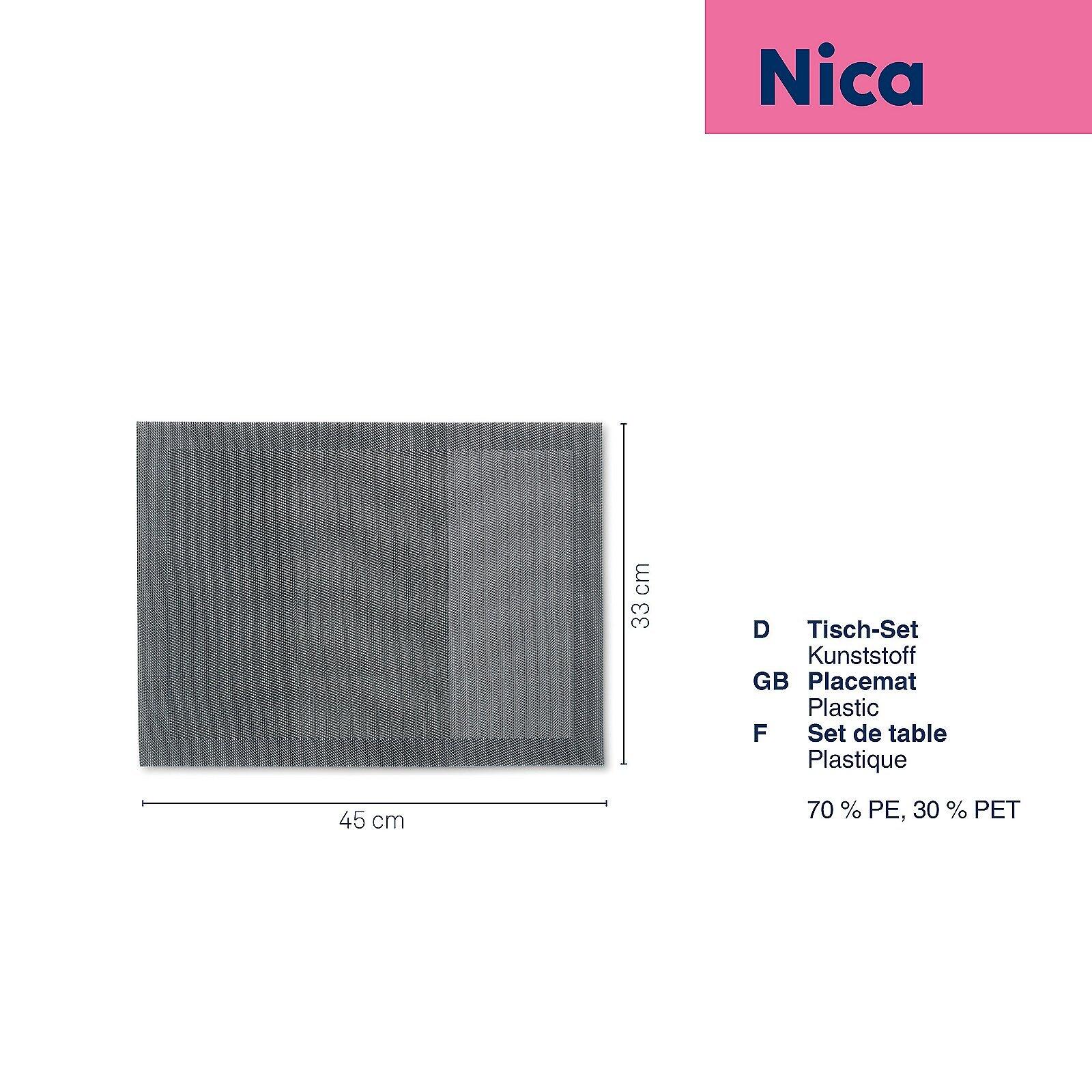 Quadratisches Tischset Nica aus Kunststoff (70% PE, 30% PET) mit den Maßen 45 x 33 cm.