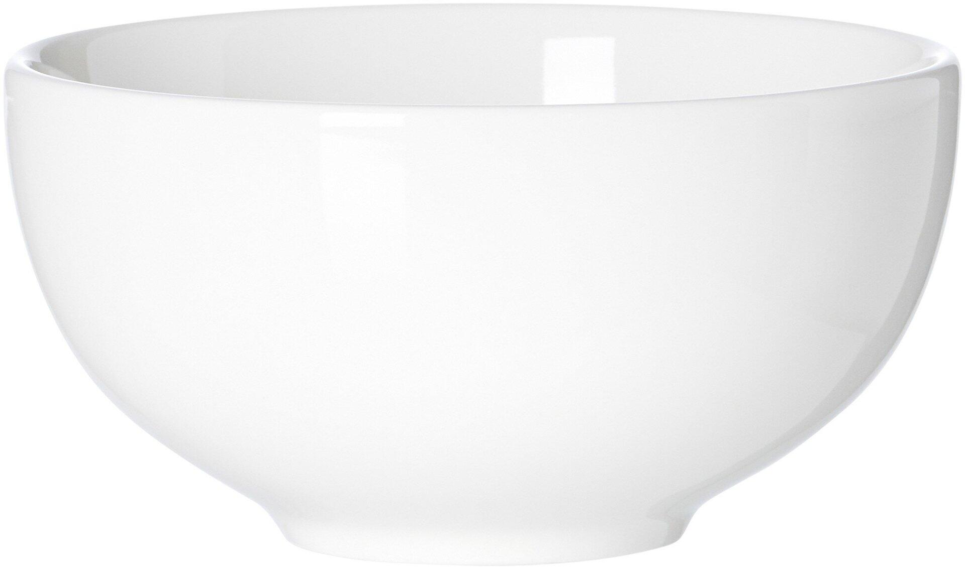 Weiße, konische Schale Skagen von Ritzenhoff & Breker, aus der Seitenansicht mit abgerundeter Form und dünnen Wänden.