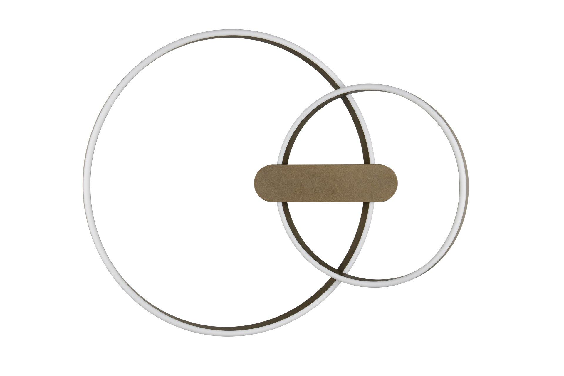 Deckenleuchte Isander, minimalistisches Design mit zwei übereinanderliegenden, weißen Ringelementen und integrierter Holzablagefläche.