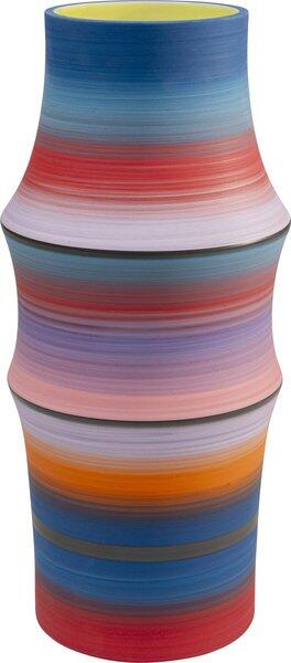 Design-Lampe Rainbow im Profil, handbemalt mit Farbverlauf in Blau-, Rot-, Orange- und Gelbtönen, die eine organische, geschwungene Form mit gestapelten Ebenen aufweist.