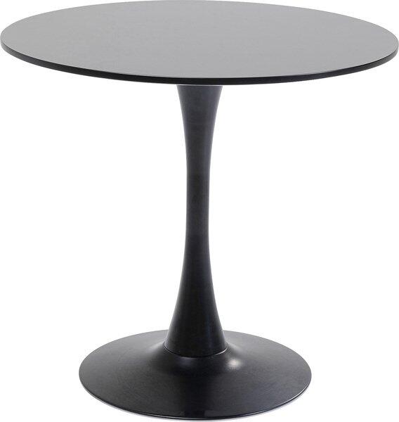 Runder Schickeria Schwarz Tisch mit schwarzer, lackierter Tischplatte und konischem, schwarzen Stahlfuß.