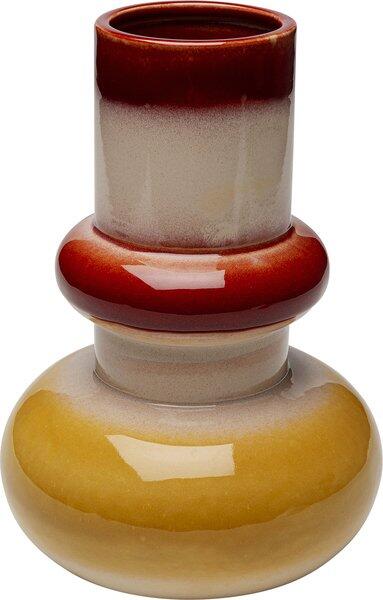 Handbemalte Vase Lighthouse, 33cm hoch, mit dreifach segmentiertem Design in Gelb, Grau und Rotbraun.