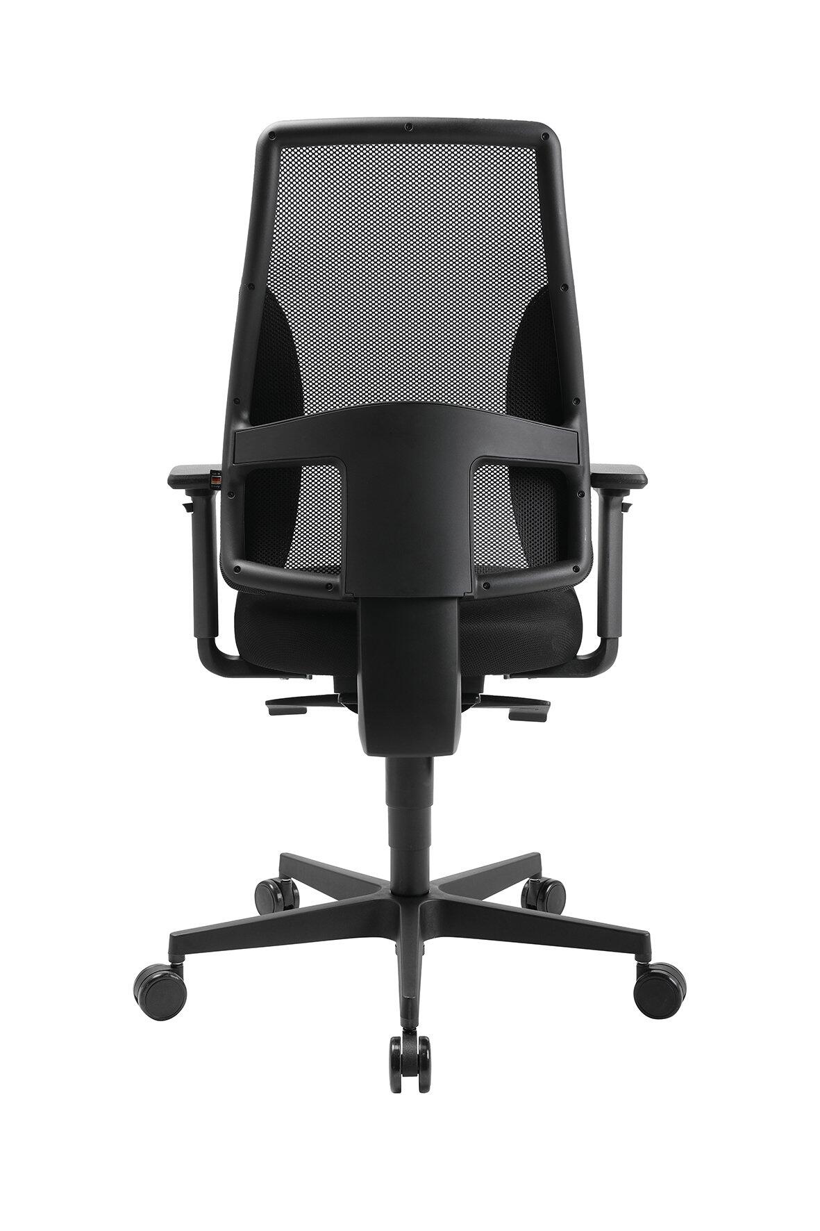 Bürostuhl Sitness Profi Com mit schwarzem Mesh-Rücken, verstellbarer Kopfstütze und Lordosenstütze, frontal und in voller Ansicht dargestellt.