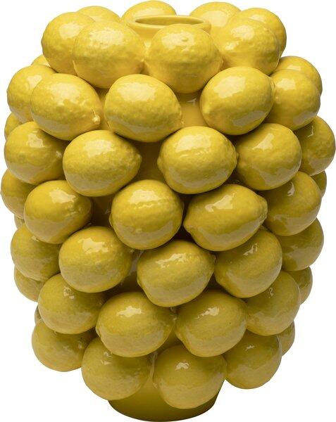 Gelbe, handgefertigte Vase Lemon Juice 40cm mit strukturierter Oberfläche aus kleinen, glänzenden Noppen, frontal abgebildet.