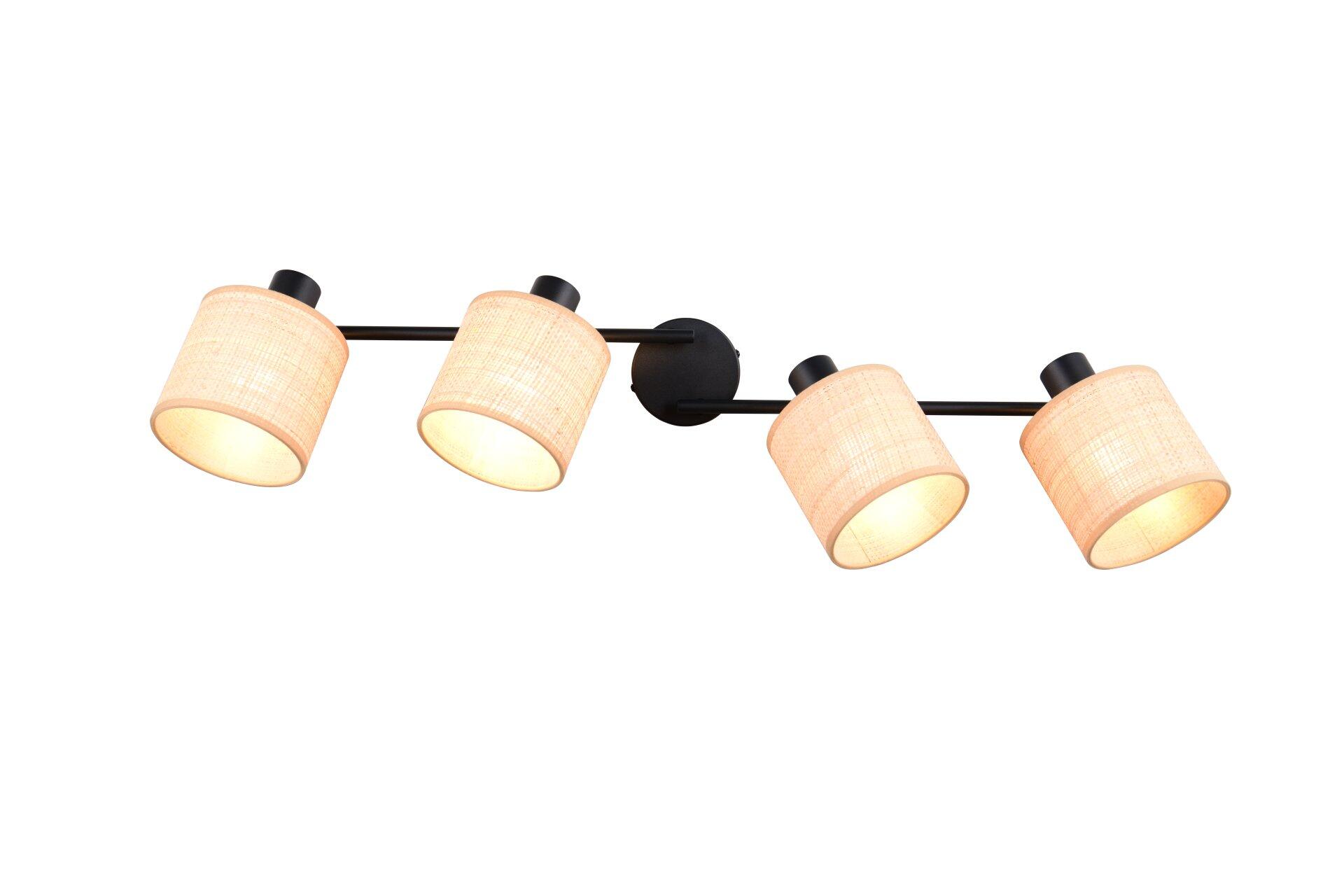 Bewegliche Deckenleuchte Strahler Aimee mit vier beige Stoffschirmen und individuellen Ausrichtmöglichkeiten.