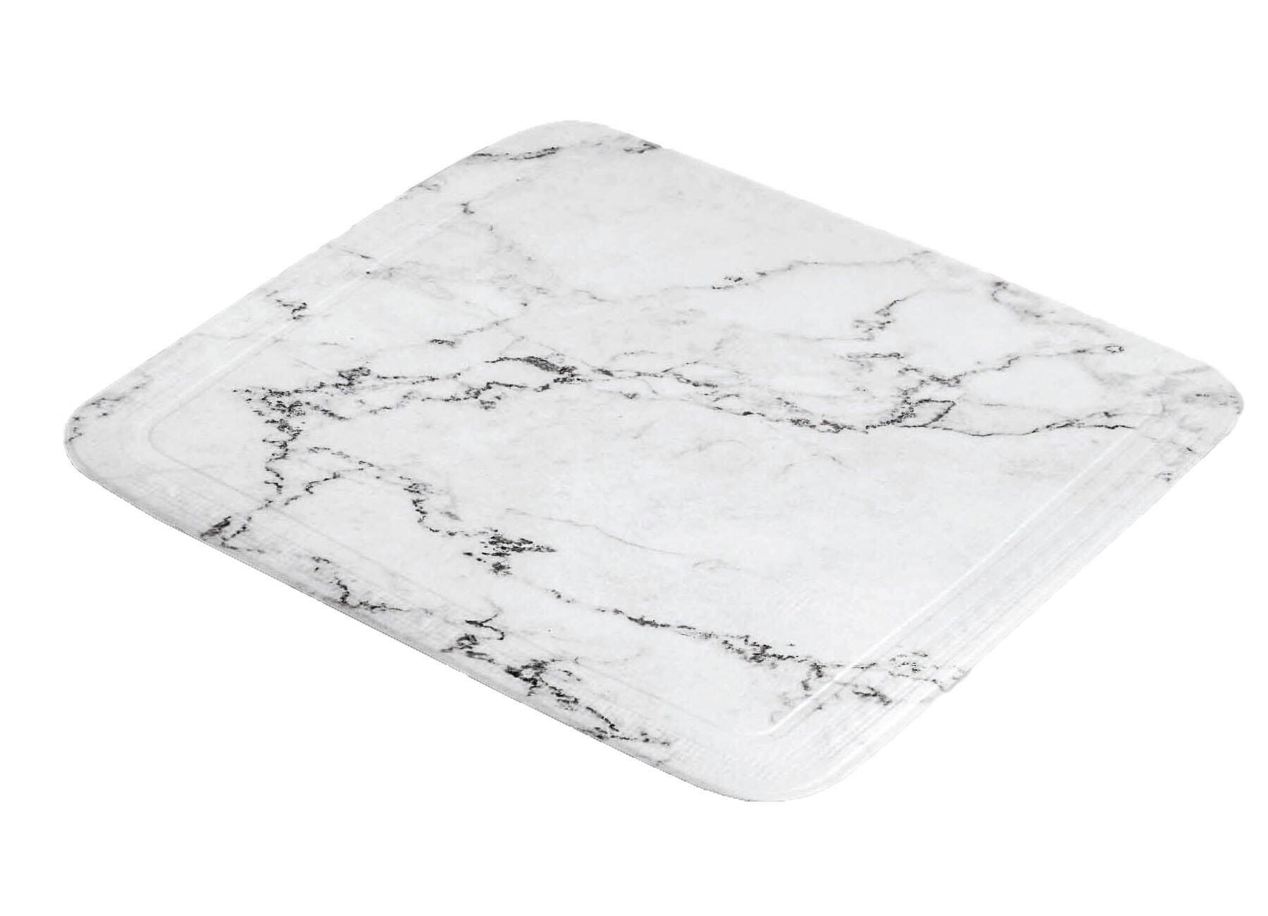 Duscheinlage Marble, anthrazitfarbene PVC-Platte mit marmorähnlichem Muster, abgerundeten Kanten und umlaufendem Rand.