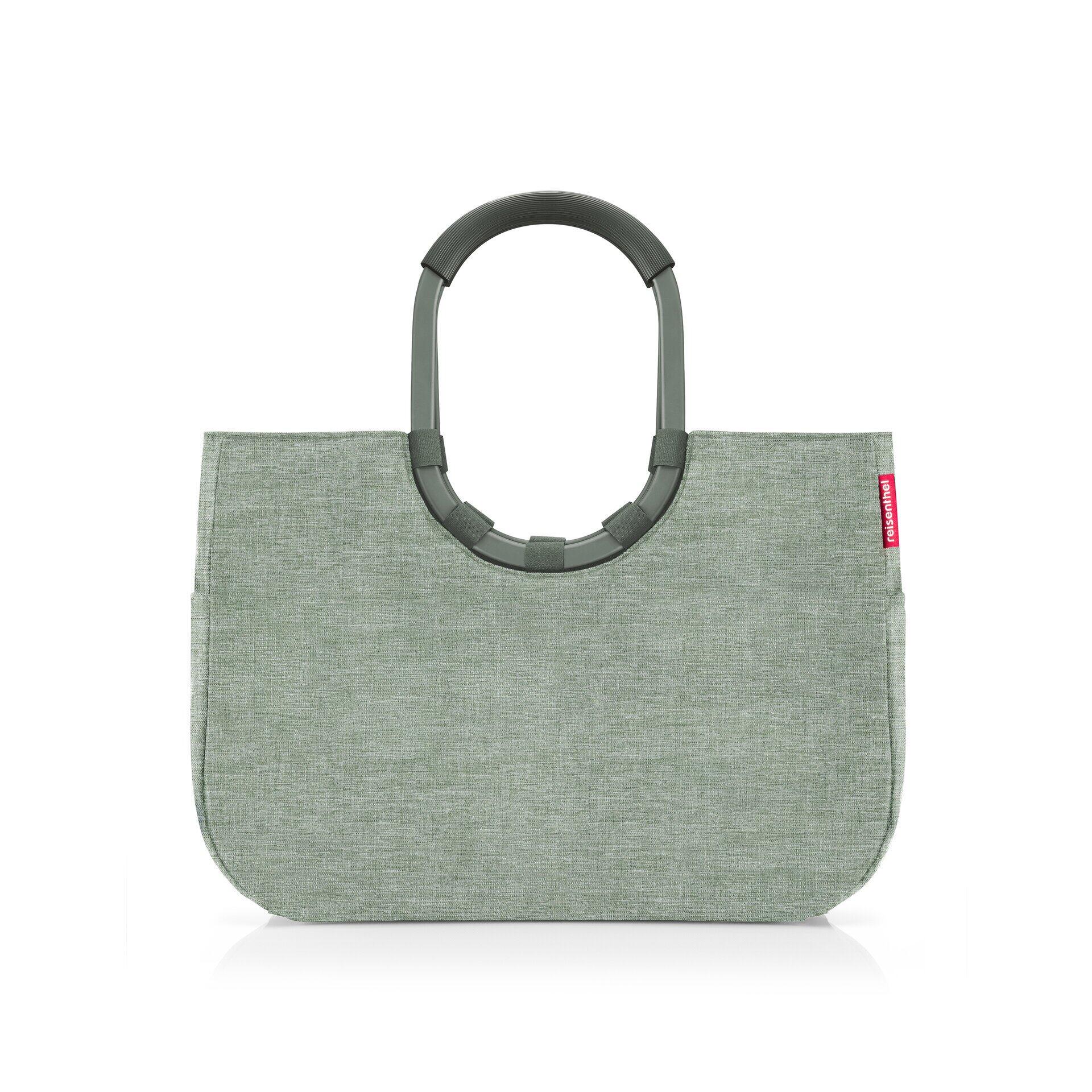 Tragetasche Loopshopper l in Grau-Grün mit stabilem, rundem Tragegriff und kleinem rotem Logo.