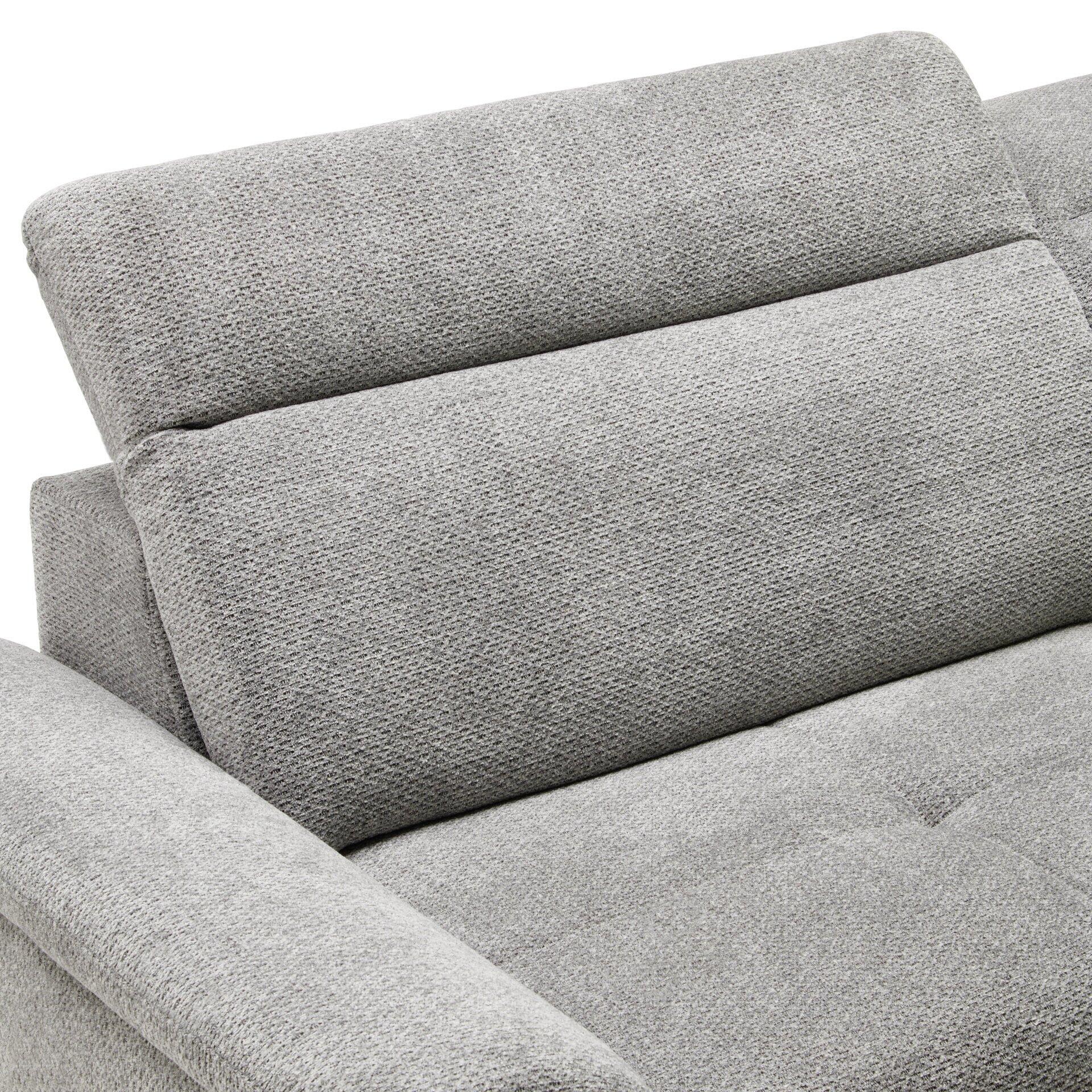Detailaufnahme der verstellbaren Kopfstütze und der gestrickten Rückenlehne des Retro Ecksofas.
