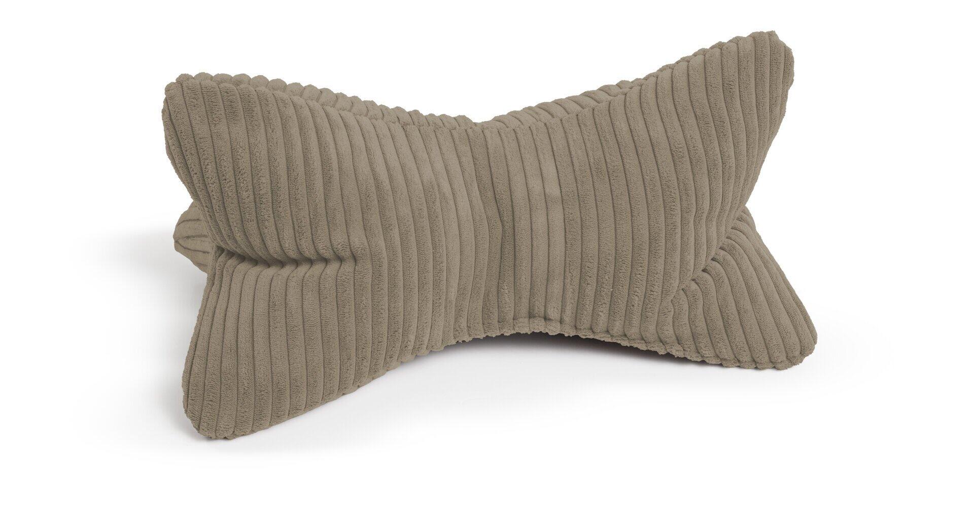 Leseknochen Shara: Flauschiges Nackenkissen in Bogenform aus Cord, frontale Ansicht mit ergonomischer Nackenstütze.
