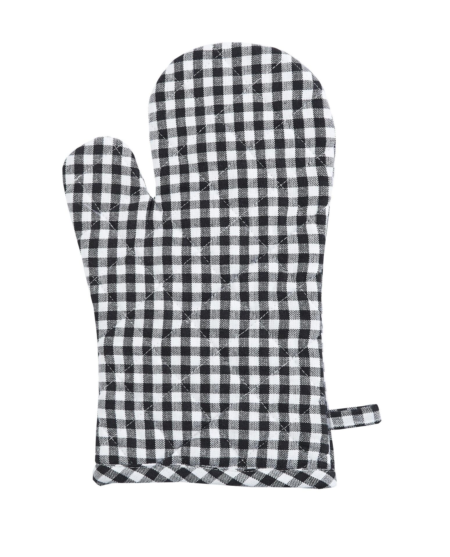 Ofenhandschuh 1123-7 mit schwarzem Vichy-Karomuster und gebogener Form für sicheren Halt.