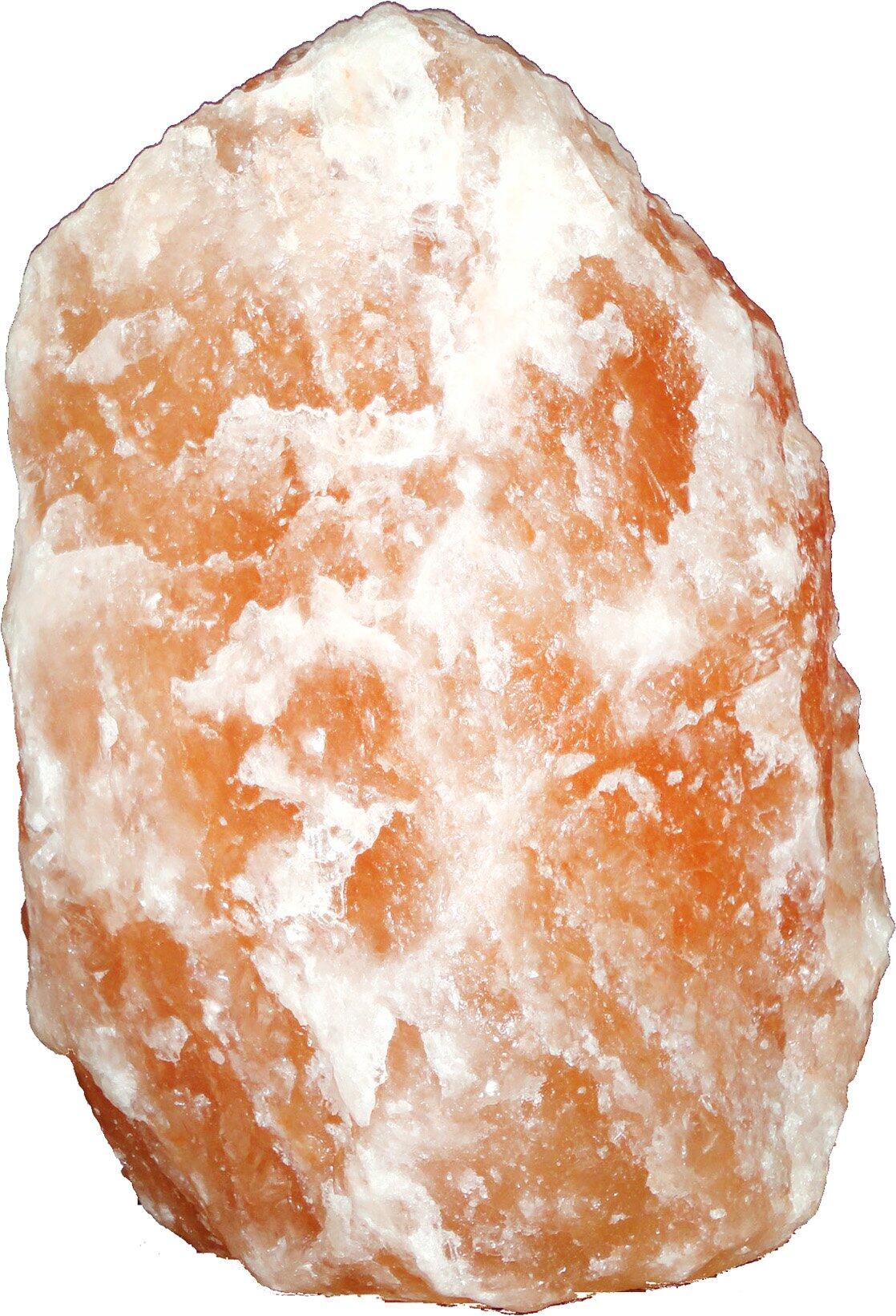 Salzsteintischleuchte STONE, Detailaufnahme der kristallinen Oberfläche aus hellem Orange, rötlich-rosa und weißem Salzstein.