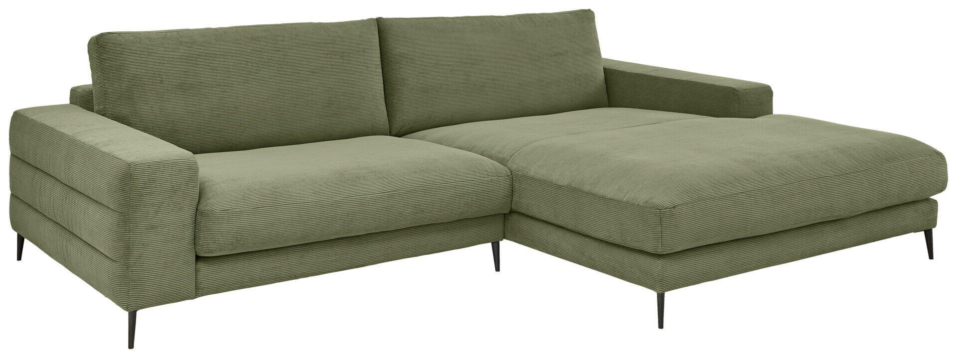 Ecksofa Badia Base 2.0 mit Chaiselongue links, Armlehne rechts und komfortabler Polsterung auf schlanken, schwarzen Metallfüßen.