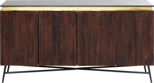 Sideboard Catalina mit Mango-Holz-Front, Mineralmarmor-Deckplatte und stilisierten, schwarzen Metallfüßen.