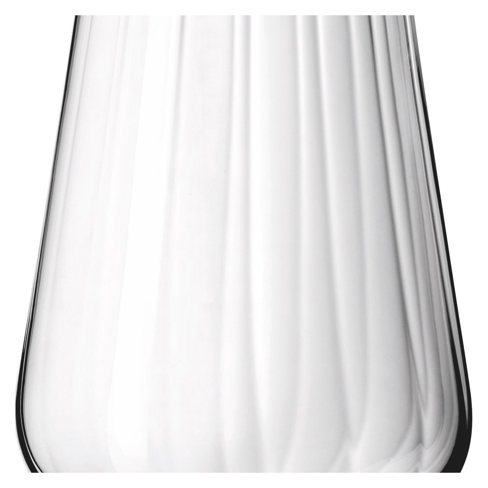 Weißwein- und Wasserglas mit reliefartigen, vertikalen Rillen, aus der Frontalperspektive gezeigt.
