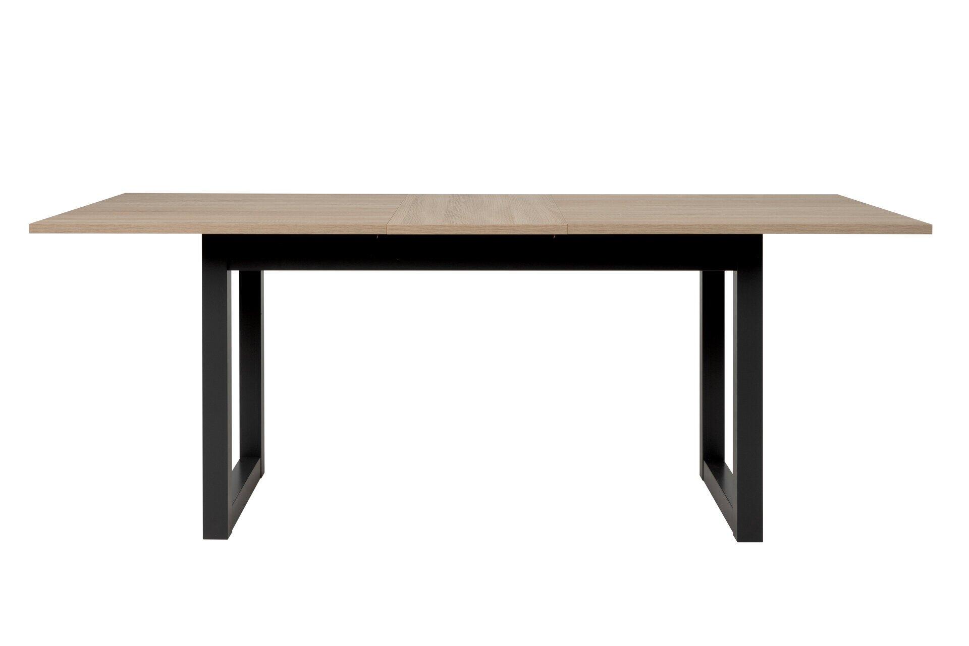 Auszugstisch Denver 50, ausziehbar von 160 cm auf 200 cm, aus der Vogelperspektive mit sichtbarer Nut für die Einlegeplatte und schwarzem Metalluntergestell.