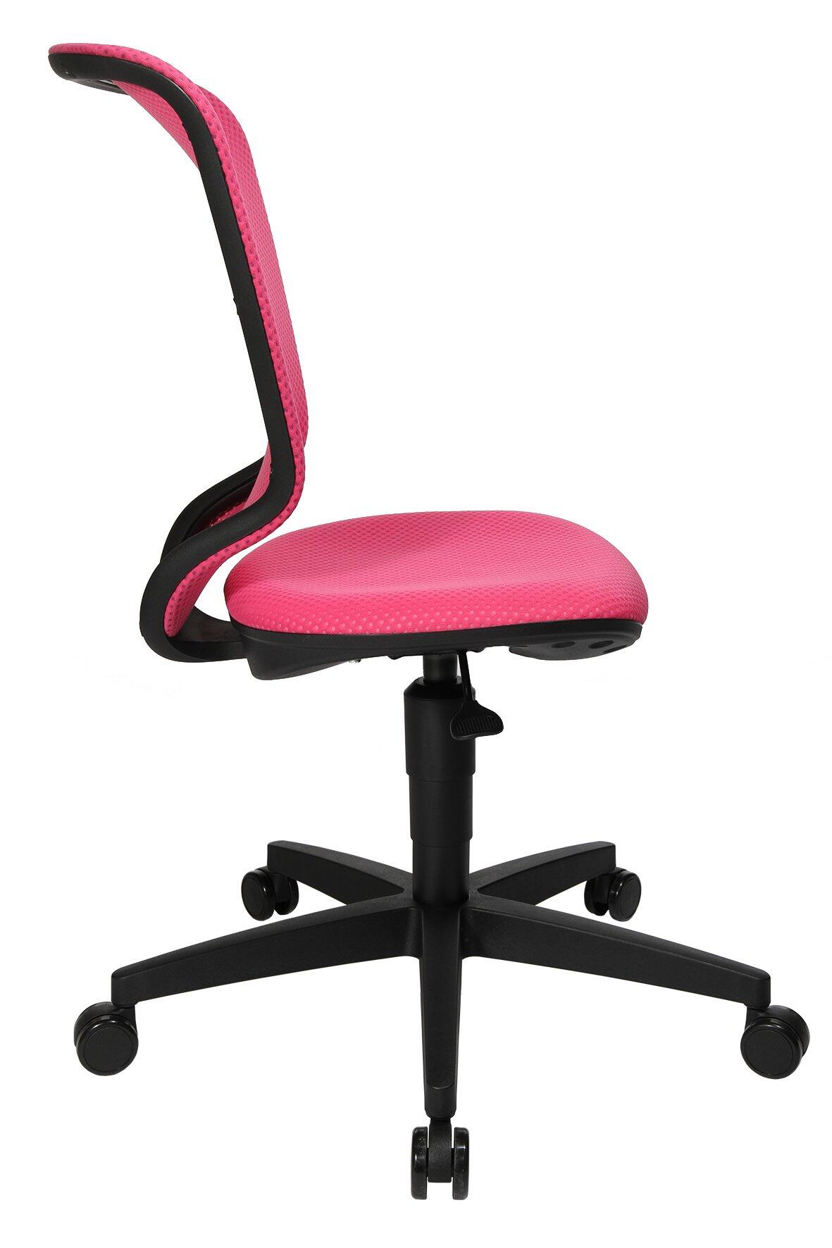 Bürostuhl Spider Kid mit pinkfarbenem Sitz und perforierter, verstellbarer Rückenlehne auf schwarzem Fußkreuz.