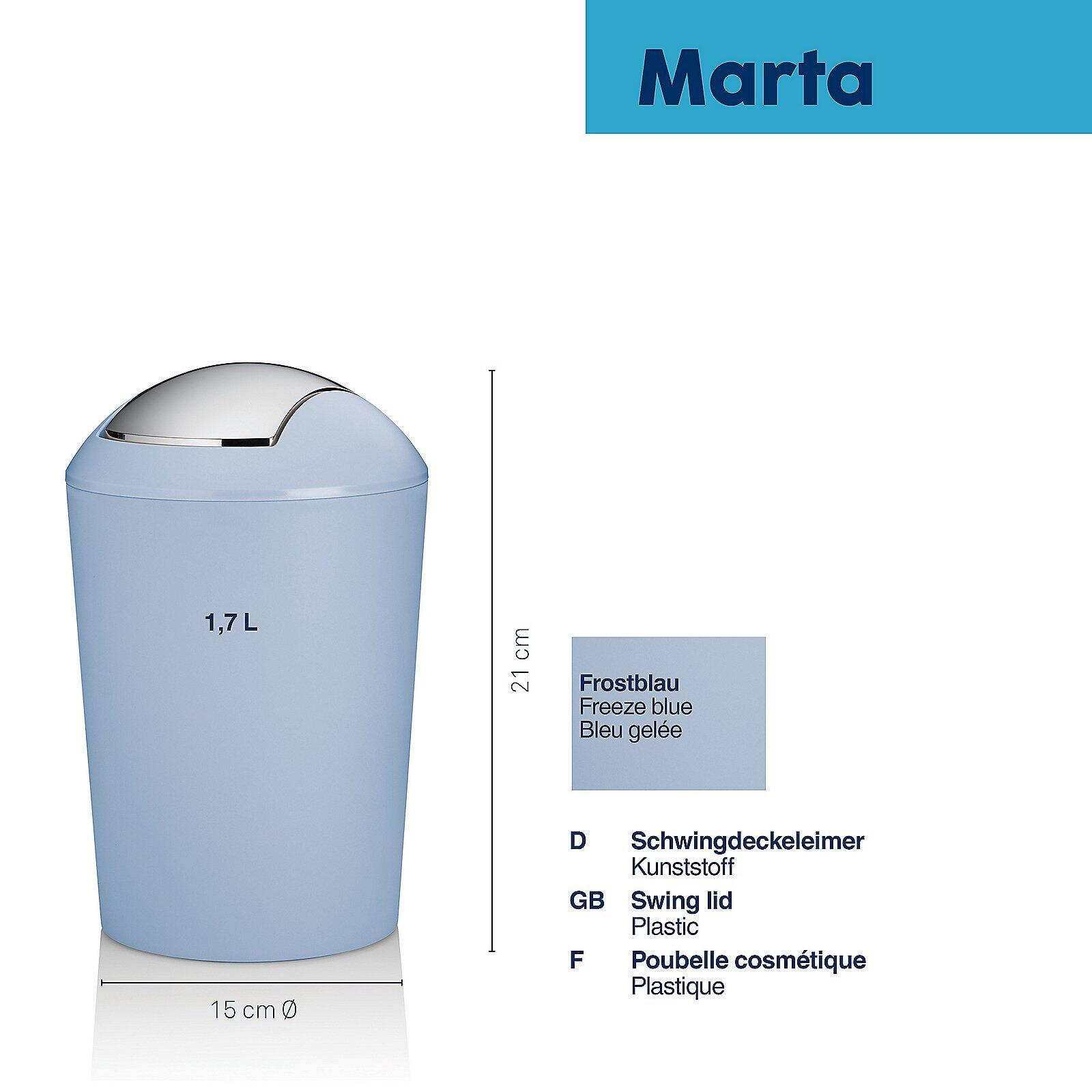 Schwingdeckeleimer Marta in frostblau mit Schwingmechanismus, Höhe 21 cm, Durchmesser 15 cm und einem Volumen von 1,7 Liter.