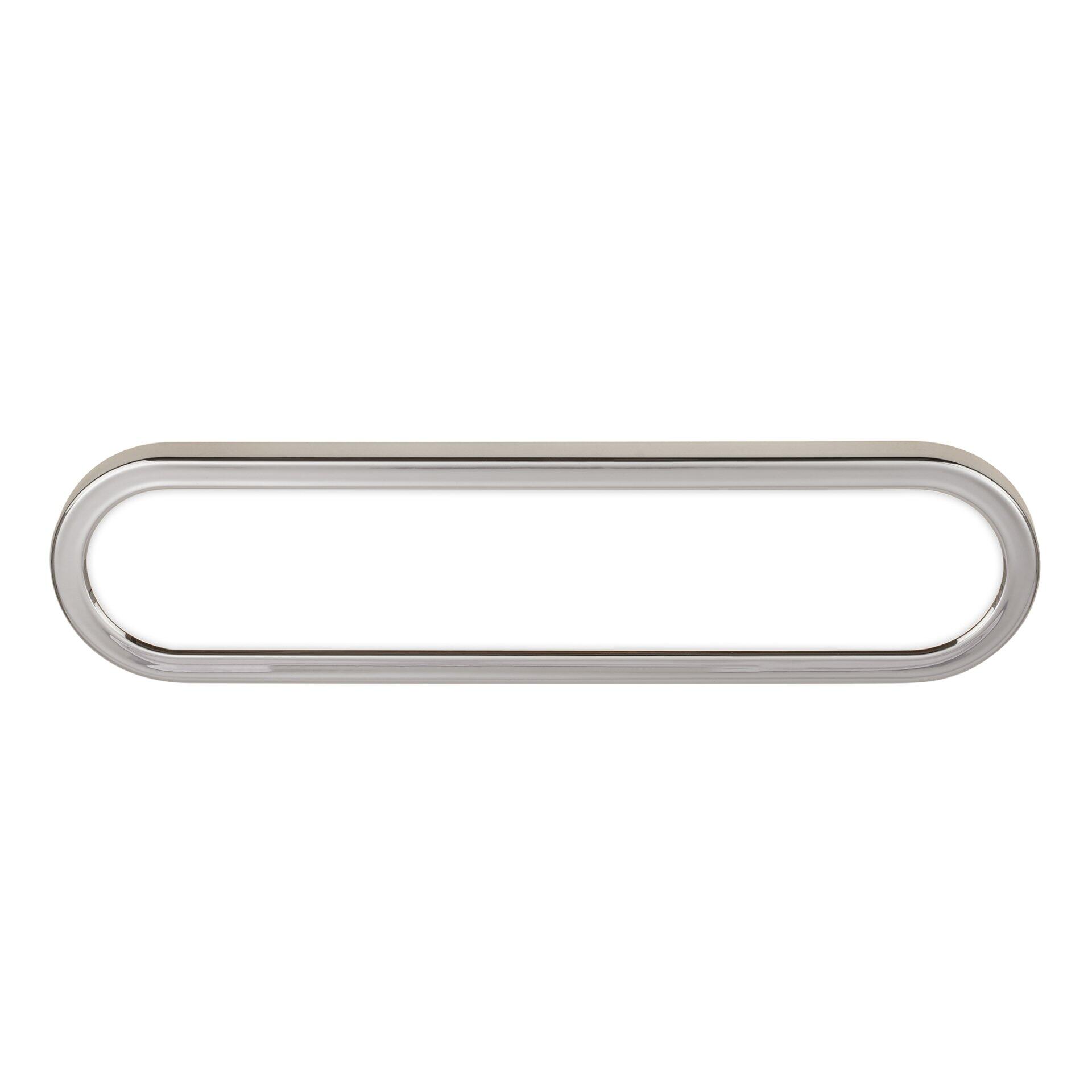 Silberfarbener, ovaler Handtuchhalter aus Metall mit abgerundeter Kante, frontal abgebildet.