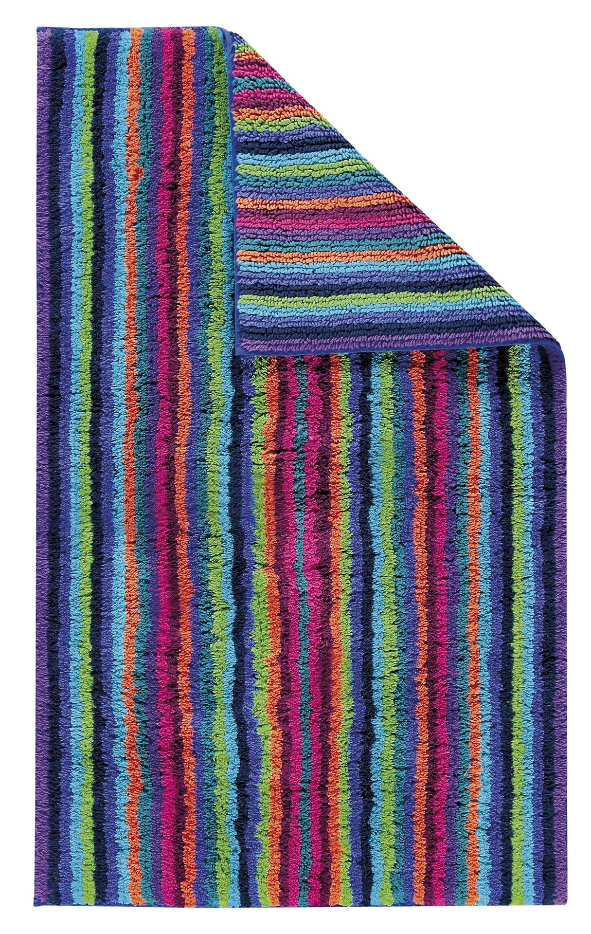 CAWÖ Gästetuch Stripes: Rechteckiger Teppich mit lebhaftem, vertikalem Streifenmuster in Blau, Violett, Grün und Orange, aus 100% Baumwolle.