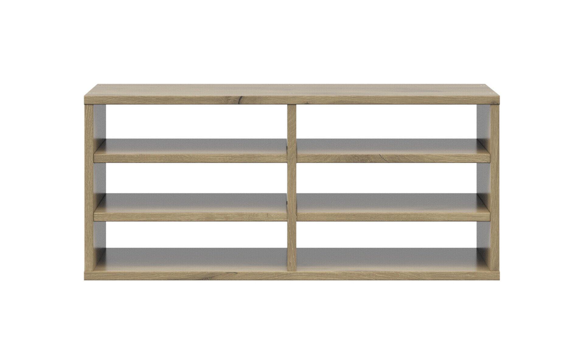 Formulareinsatz Connect, freistehende Sideboard-artige Kommode mit drei Regalböden und vertikalen Trennwänden.
