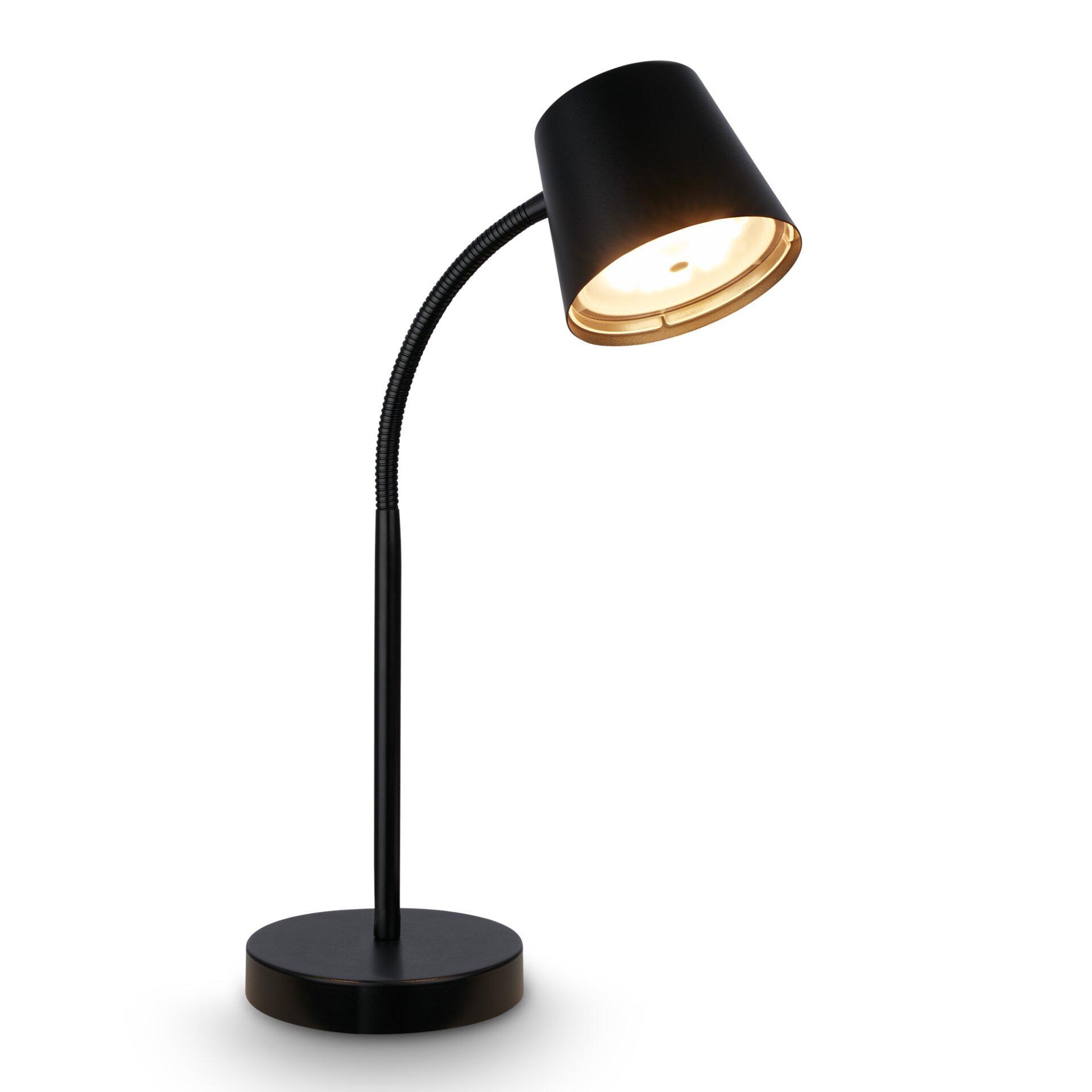 Schreibtischlampe Biwo mit flexiblem Arm und trichterförmigem Lampenkopf für justierbares, warmes Licht.