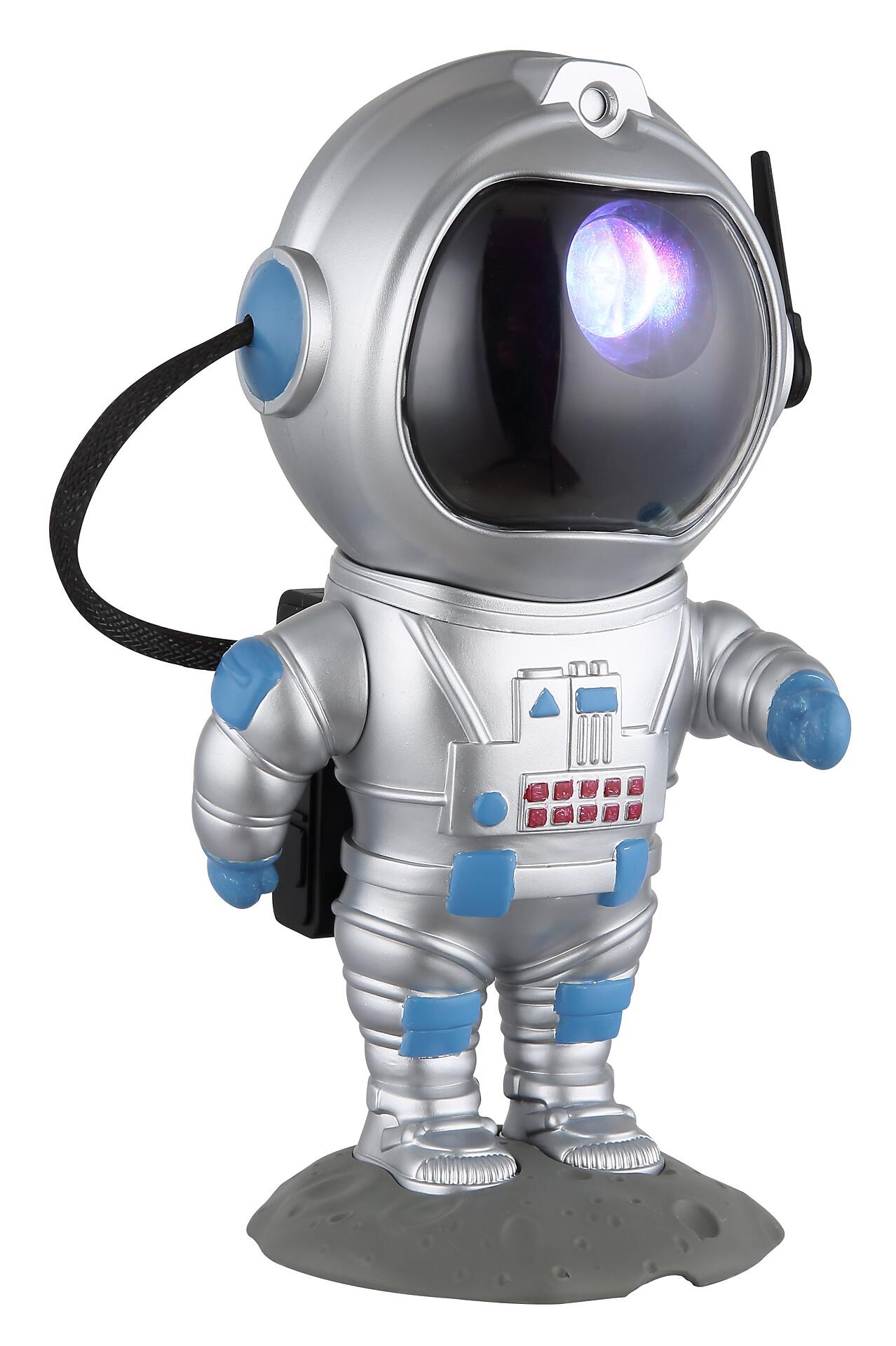 Astronaut-Dekoration mit integriertem LED-Licht, das im Helm verschiedene Farben leuchtet und an einem Kabel befestigt ist.