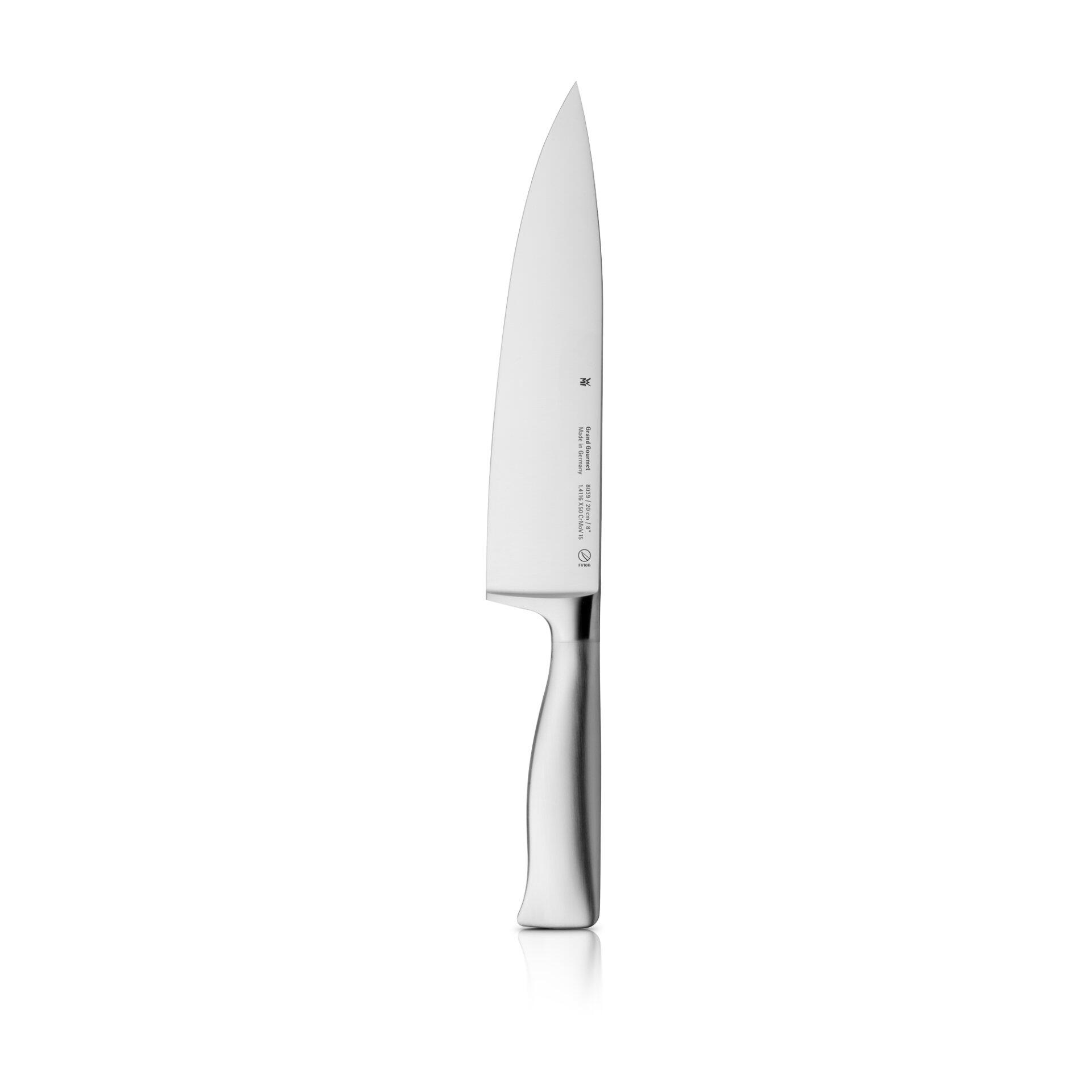 Kochmesser Grand Gourmet von WMF, Edelstahl, ergonomischer Griff und lange Klinge im Detailansicht.