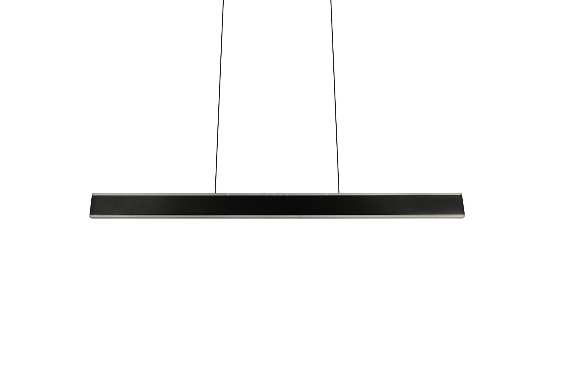 Pendelleuchte Croom mit schlankem, länglichem Design und silberfarbener Umrandung, dargestellt in Frontalperspektive an einem Aufhängekabel.