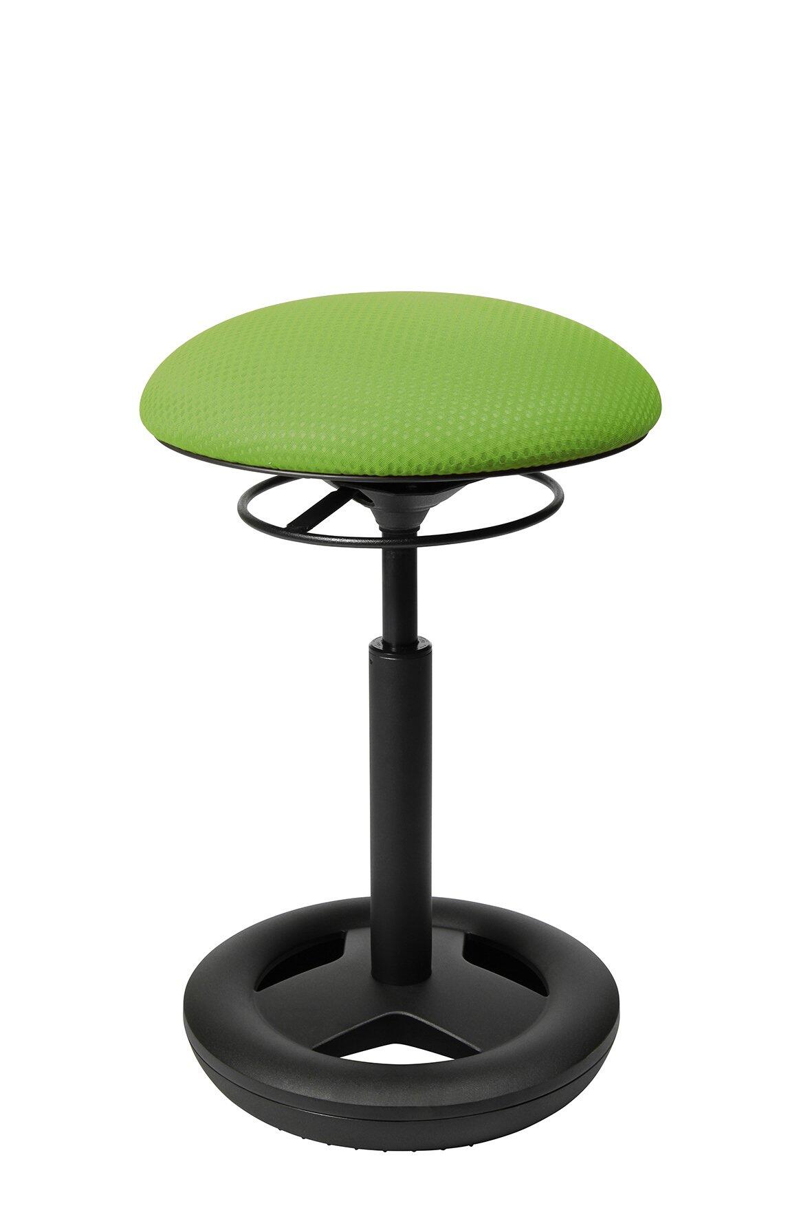 Sitness Creative 900 Bürostuhl mit schwarzem Metallfuß, grünem Sitz und stufenloser Höhenverstellung, detailreich aus niedriger Perspektive dargestellt.