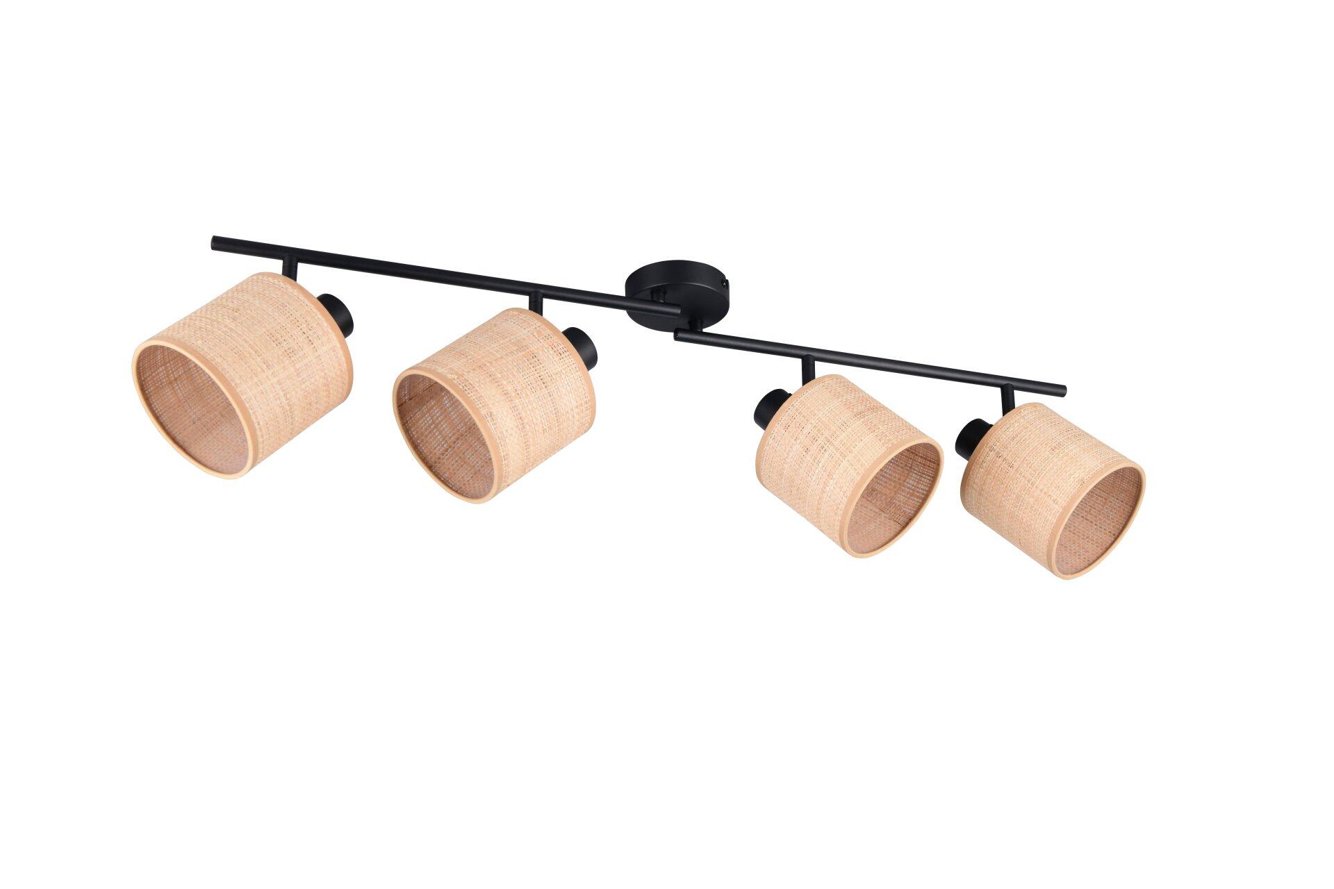Strahler Aimee, schwenk- und neigbare Spots mit geflochtenen Lampenschirmen, Frontalperspektive.