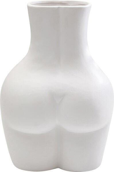 Weiße, handbemalte Dolomit-Vase Donna, die eine abstrakte, skulpturale weibliche Figur aus Keramik zeigt.